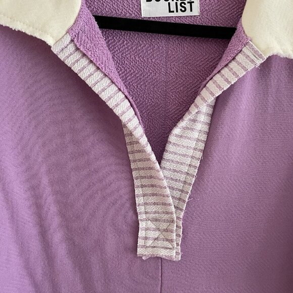 Bucket List Women S Lavender French Terry Color-Block Collared Loose Fit Romper - Picture 9 of 13